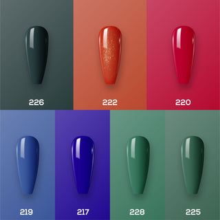 Lavis Holiday Collection: 7 Gel Polishes, 1 Base Gel, 1 Top Gel - Set 23 - 226, 222, 220, 219, 217, 228, 225 + BT