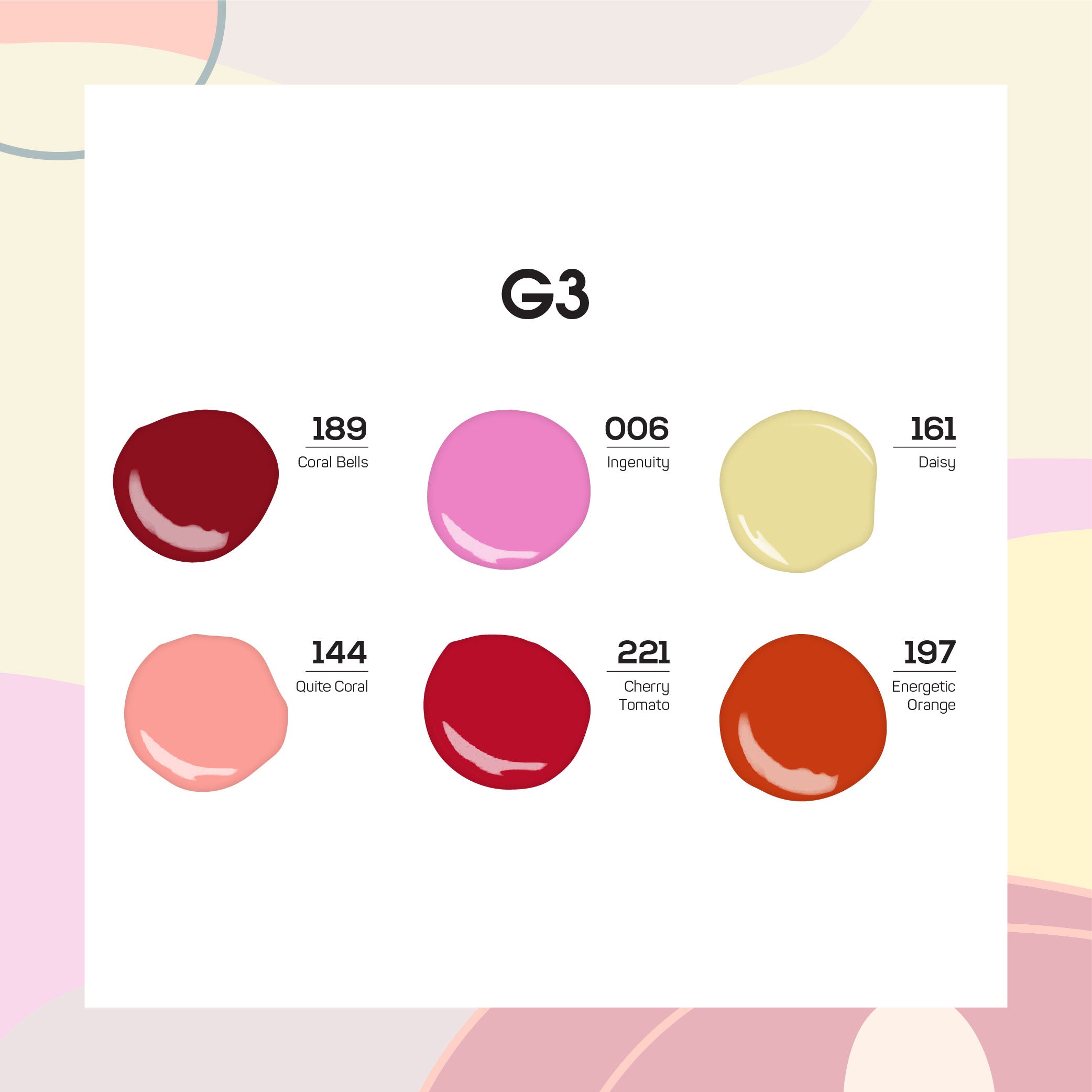 Lavis Gel Summer Color Set G3 (6 colors) : 189, 006, 161, 144, 221, 197