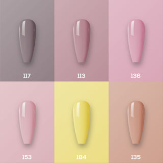Lavis Nude Pastel 2022 Collection Gel Set 3: 6 Gel Polishes, 1 Base Gel, 1 Top Gel, 1 Protein Bond & Primer - 117; 113; 136; 153; 184; 135