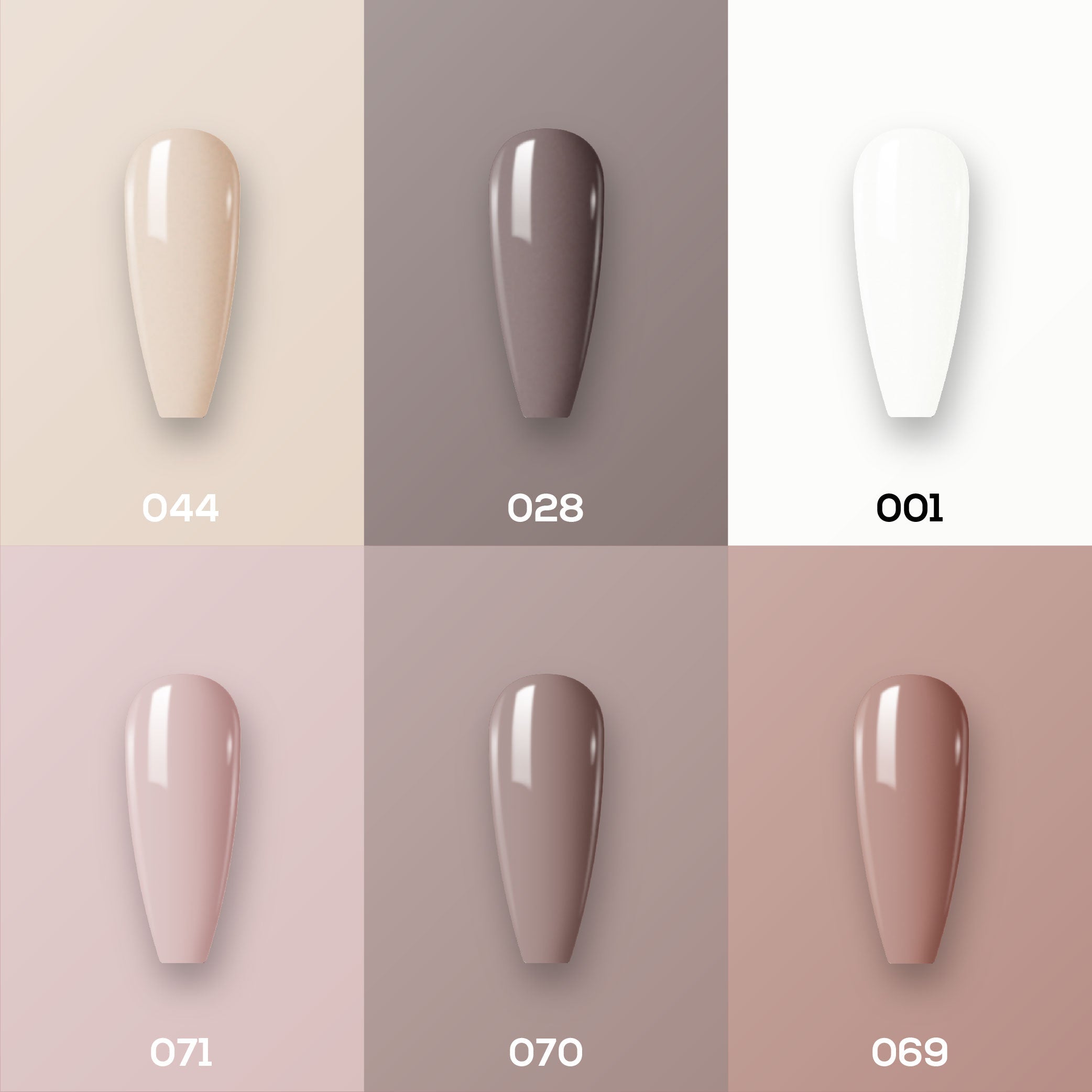 Lavis Nude Pastel 2022 Collection Gel Set 4: 6 Gel Polishes, 1 Base Gel, 1 Top Gel, 1 Protein Bond & Primer - 044; 028; 001; 071; 070; 069