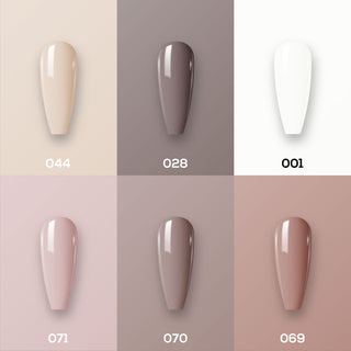 Lavis Nude Pastel 2022 Collection Gel Set 4: 6 Gel Polishes, 1 Base Gel, 1 Top Gel, 1 Protein Bond & Primer - 044; 028; 001; 071; 070; 069