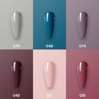Lavis Nude Pastel 2022 Collection Gel Set 9: 6 Gel Polishes, 1 Base Gel, 1 Top Gel, 1 Protein Bond & Primer - 075; 048; 074; 042; 017; 016