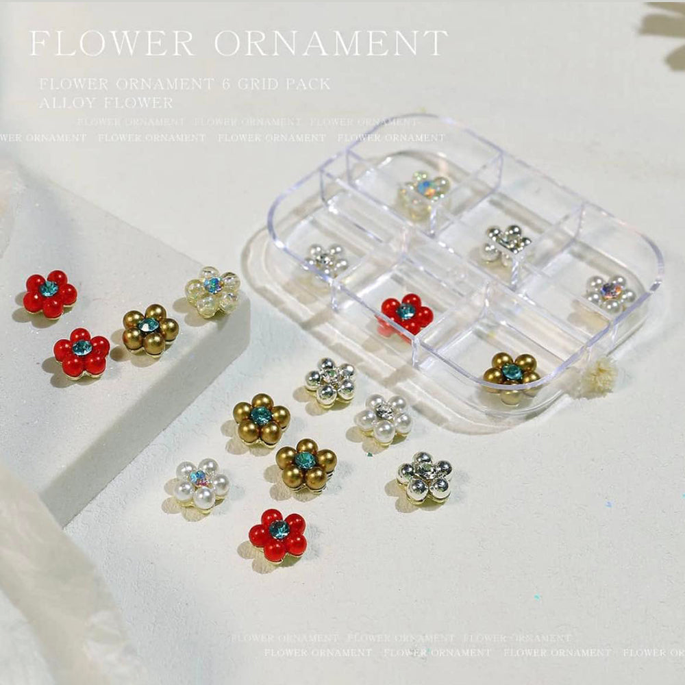 Flower Ornament 6 Grid Pack - Alloy Flowers