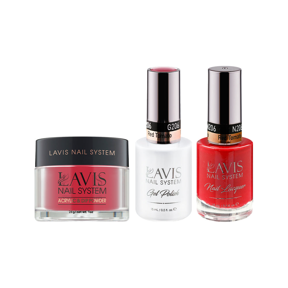 LAVIS 3 in 1 - 206 Red Tomato - Acrylic & Dip Powder (1oz), Gel & Lacquer