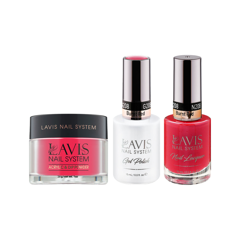 LAVIS 3 in 1 - 208 Burnt Red - Acrylic & Dip Powder (1oz), Gel & Lacquer