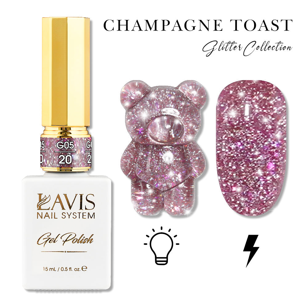 LAVIS Glitter G05 - 20 - Gel Polish 0.5oz - Champagne Toast Glitter Collection