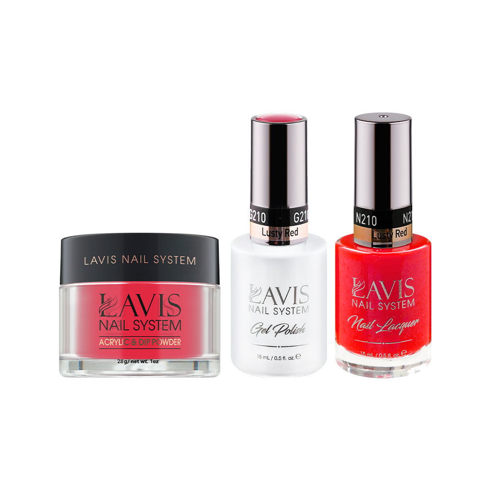 LAVIS 3 in 1 - 210 Lusty Red - Acrylic & Dip Powder (1oz), Gel & Lacquer
