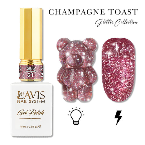 LAVIS Glitter G05 - 21 - Gel Polish 0.5oz - Champagne Toast Glitter Collection
