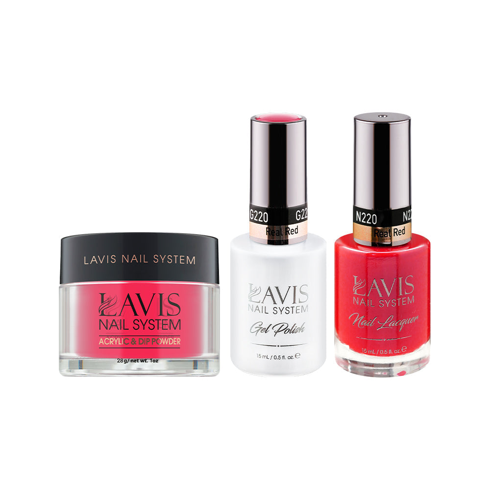 LAVIS 3 in 1 - 220 Real Red - Acrylic & Dip Powder (1oz), Gel & Lacquer