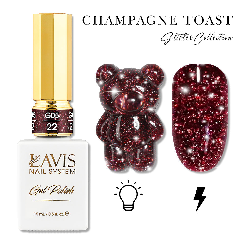 LAVIS Glitter G05 - 22 - Gel Polish 0.5oz - Champagne Toast Glitter Collection