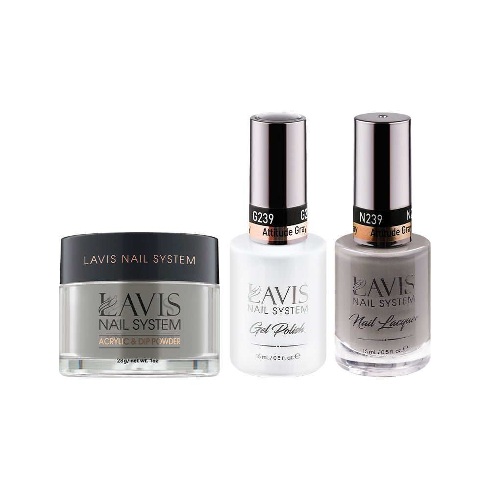 LAVIS 3 in 1 - 239 Attitude Gray - Acrylic & Dip Powder (1oz), Gel & Lacquer