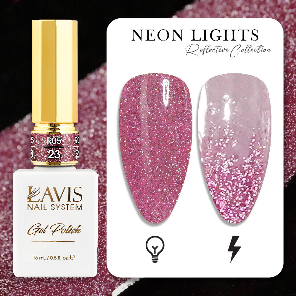 LAVIS Reflective R05 - Set 12 Colors - Gel Polish 0.5 oz - Neon Lights Reflective Collection