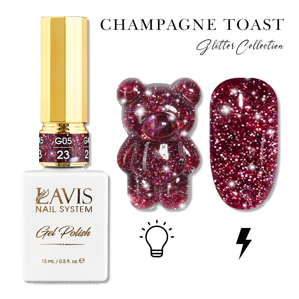 LAVIS Glitter G05 - 23 - Gel Polish 0.5oz - Champagne Toast Glitter Collection