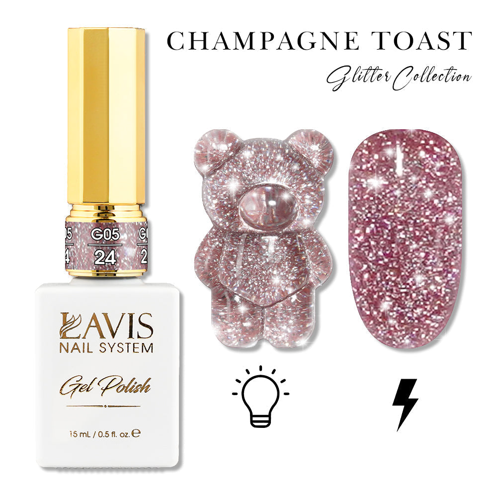 LAVIS Glitter G05 - 24 - Gel Polish 0.5oz - Champagne Toast Glitter Collection