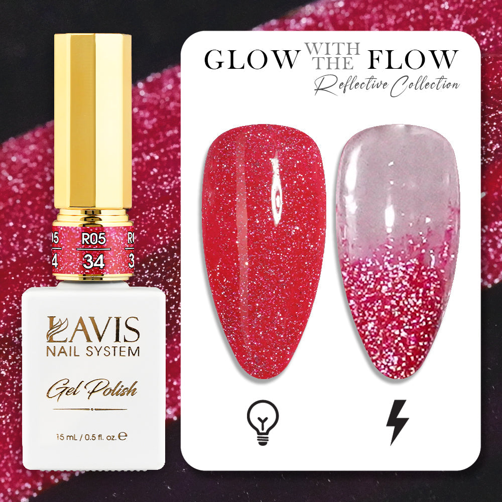 LAVIS Reflective R05 - Set 12 Colors - Gel Polish 0.5 oz - Glow With The Flow Reflective Collection