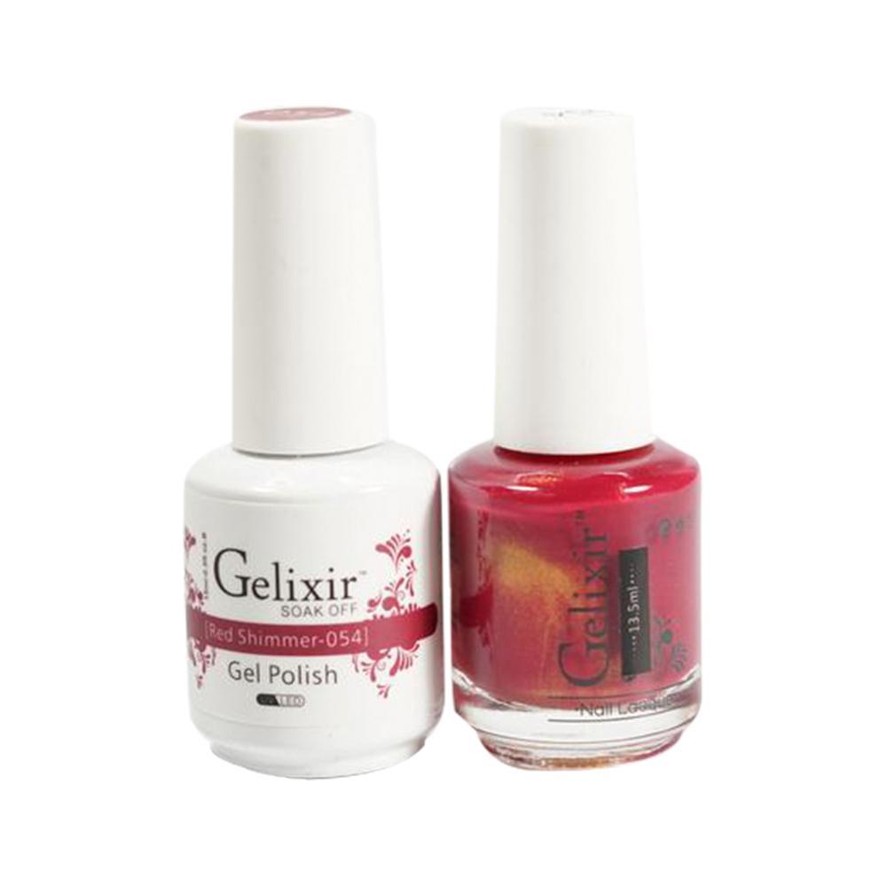  Gelixir Gel Nail Polish Duo - 054 Red Glitter Colors - Red Shimmer by Gelixir sold by DTK Nail Supply