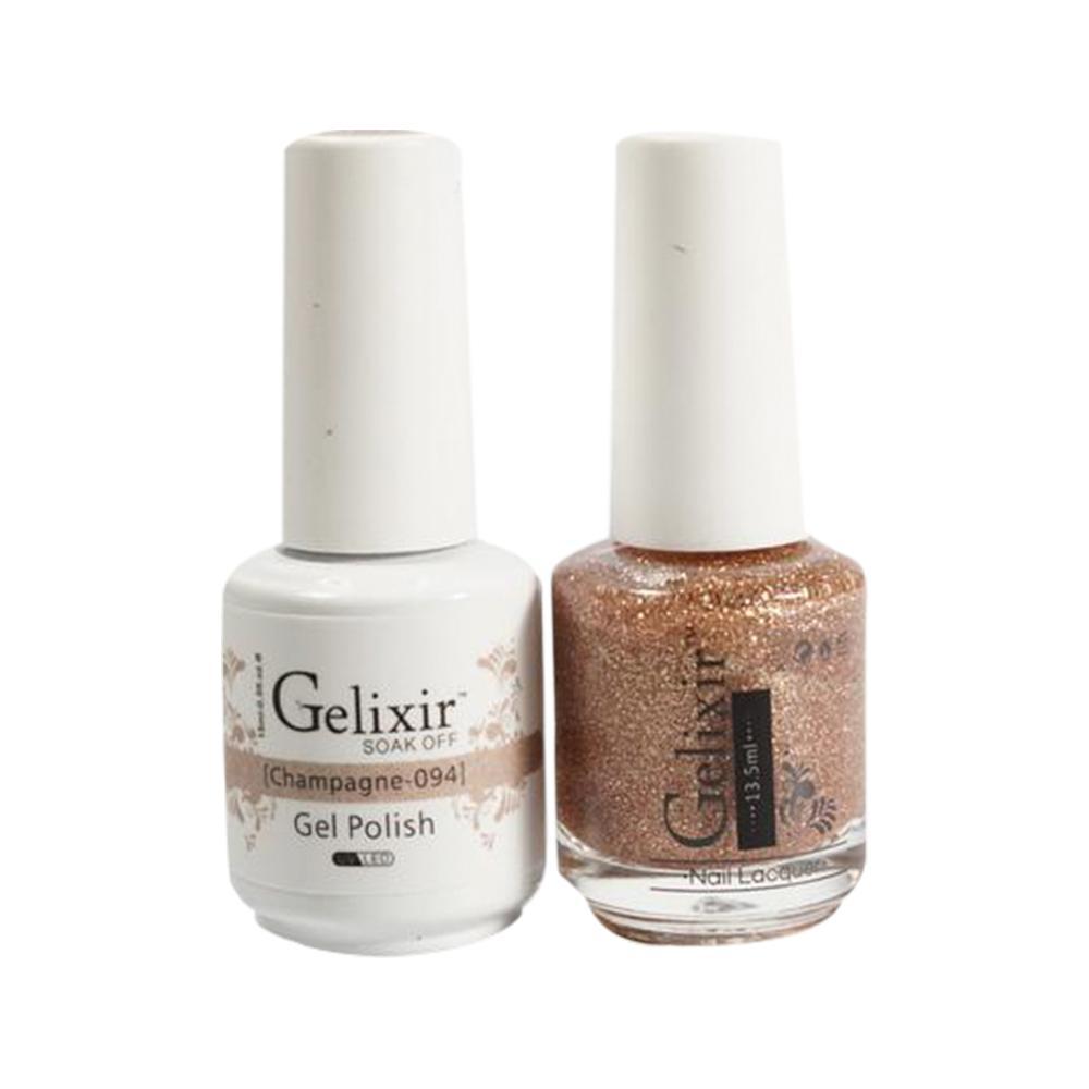  Gelixir Gel Nail Polish Duo - 094 Glitter Gold Colors - Champagne by Gelixir sold by DTK Nail Supply