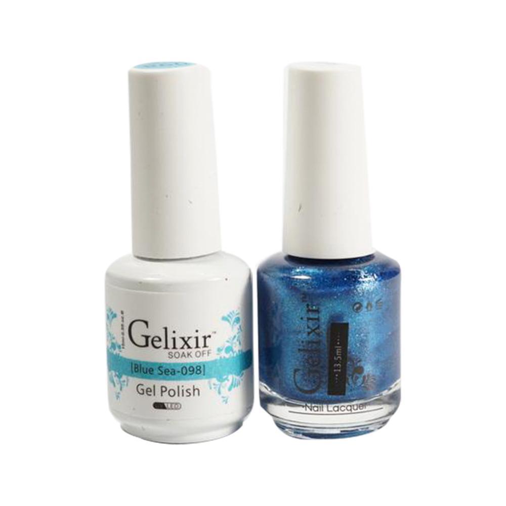  Gelixir Gel Nail Polish Duo - 098 Glitter Blue Colors - Blue Sea by Gelixir sold by DTK Nail Supply