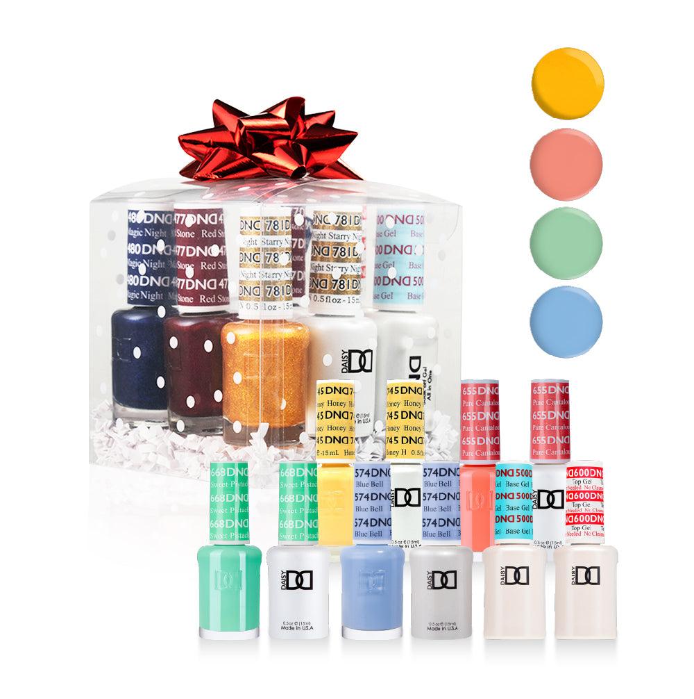 DND Holiday Gift Bundle: 4 Gel & Lacquer, 1 Base Gel, 1 Top Gel - 745, 655, 668, 574