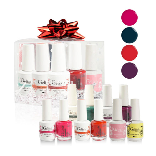  GELIXIR Holiday Gift Bundle: 4 Gel & Lacquer, 1 Base Gel, 1 Top Gel - 052, 125, 040, 034 by Gelixir sold by DTK Nail Supply