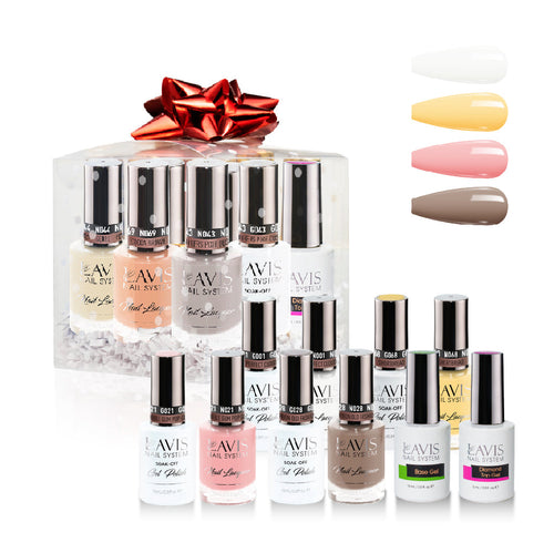 LAVIS Holiday Gift Bubdle: 4 Gel & Lacquer, 1 Base Gel, 1 Top Gel - 001, 068, 021, 028