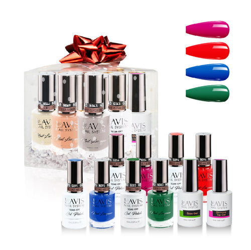 LAVIS Holiday Gift Bubdle: 4 Gel & Lacquer, 1 Base Gel, 1 Top Gel - 054, 094, 095, 083