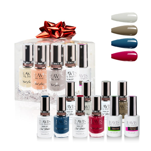LAVIS Holiday Gift Bubdle: 4 Gel & Lacquer, 1 Base Gel, 1 Top Gel - 079, 053, 056, 012