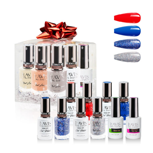 LAVIS Holiday Gift Bubdle: 4 Gel & Lacquer, 1 Base Gel, 1 Top Gel - 094, 095, 108, 097