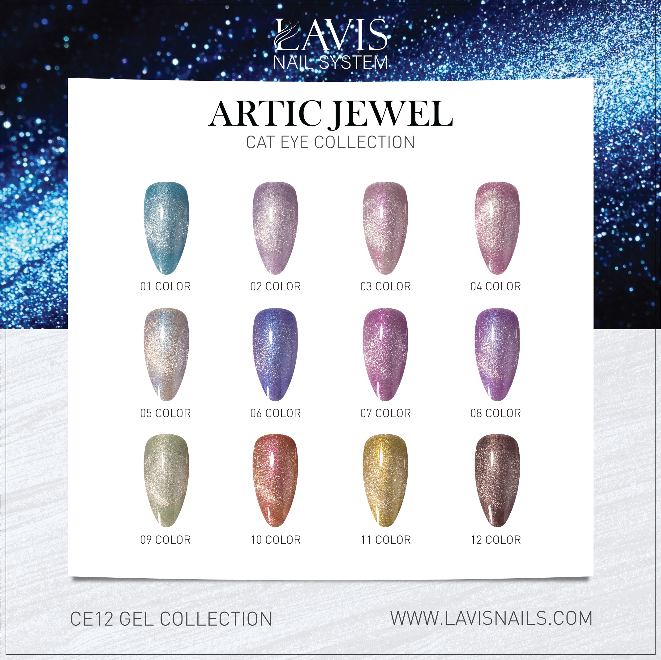 Lavis CE12 - Set 12 Colors - Gel Polish 0.5 oz - Artic Jewel Collection V2
