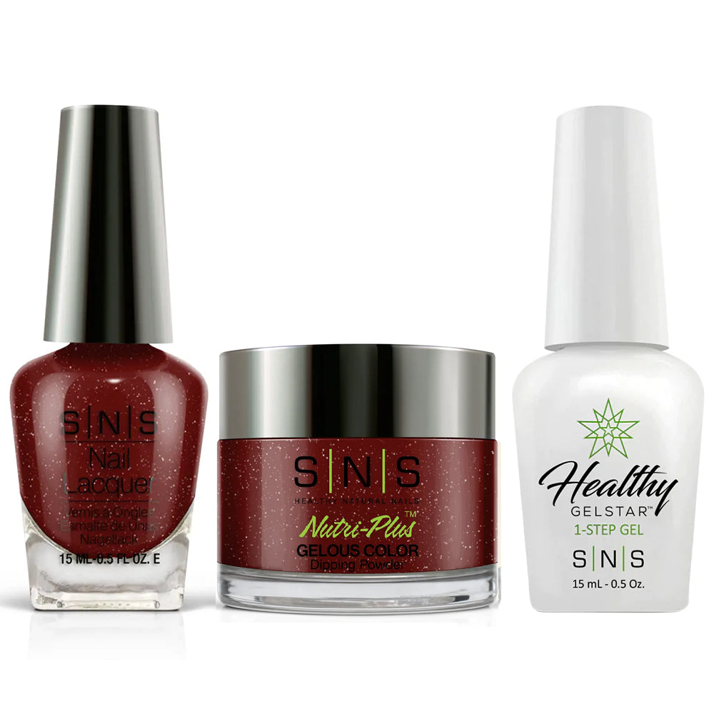 SNS 3 in 1 - CY01 Shimmering Garnet - Dip (1oz), Gel & Lacquer Matching