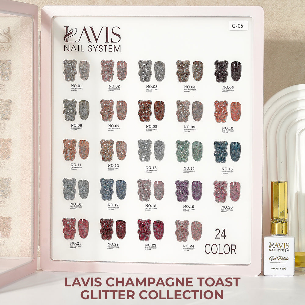 LAVIS Glitter G05 - Set 24 - Gel Polish 0.5oz - Champagne Toast Glitter Collection