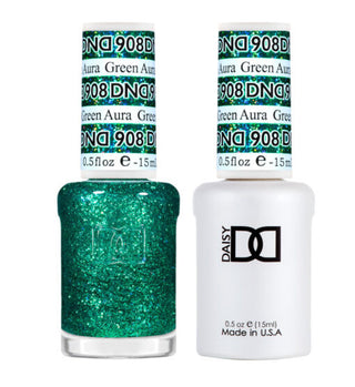 DND Gel Nail Polish Duo - 908 Green Aura - DND Super Glitter Collection