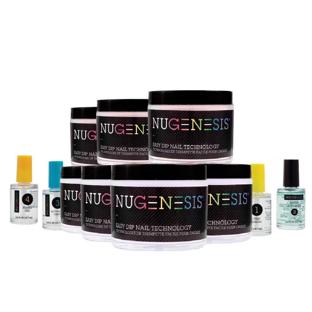NuGenesis Dip Powder Pro Kit - Crystal Clear, French White, Pink I, Nu13, 25, 126, 155, 186, 5 Essentials