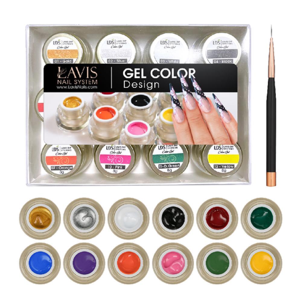 LDS Color Gel Kit 4 (12 colors): 01, 02, 03, 04, 05, 06, 07, 08, 09, 10, 11, 12, 1 LDS Liner Brush