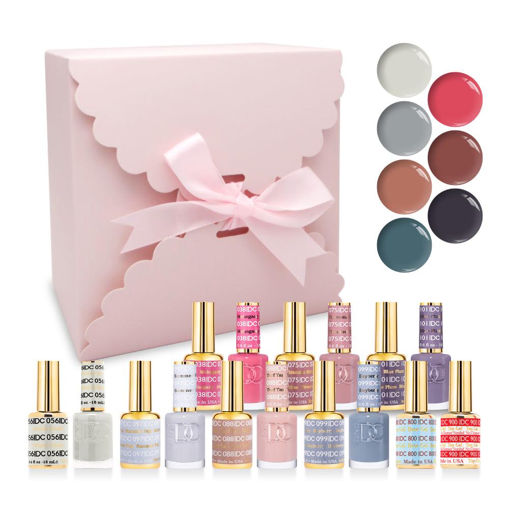 DND DC Holiday Gift Bubdle: 7 Gel Polishes, 1 Base Gel, 1 Top Gel - 056, 097, 088, 099, 038, 075, 101