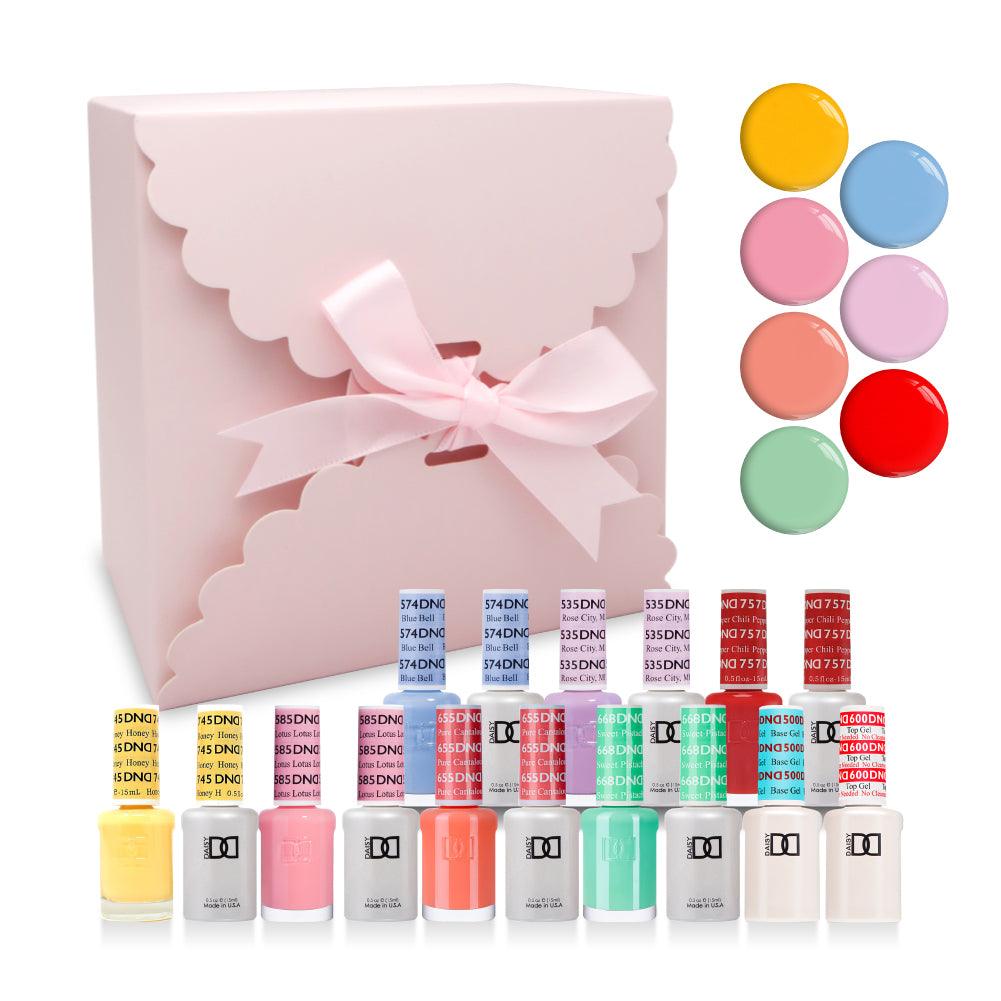 DND Holiday Gift Bundle: 7 Gel & Lacquer, 1 Base Gel, 1 Top Gel - 745, 585, 655, 668, 574, 535, 757