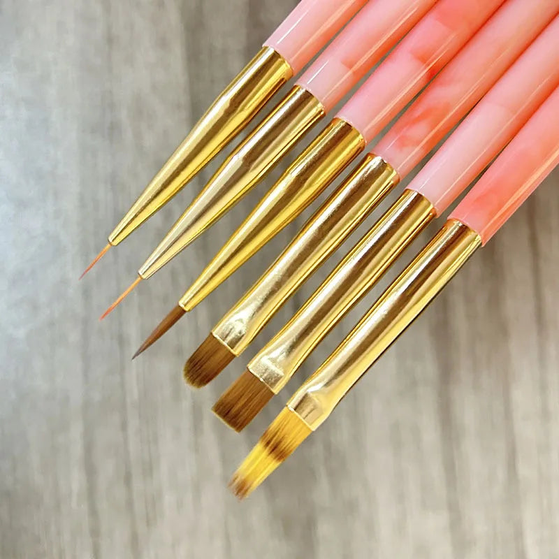 6Pcs/Set Pink Acrylic Handle Nail Liner Brush