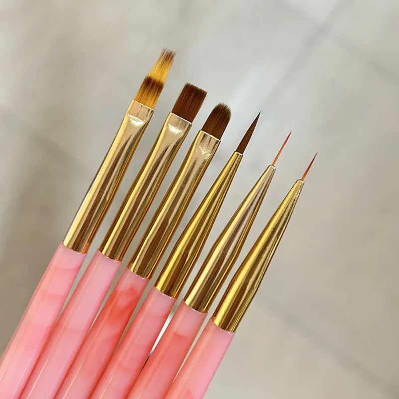 6Pcs/Set Pink Acrylic Handle Nail Liner Brush