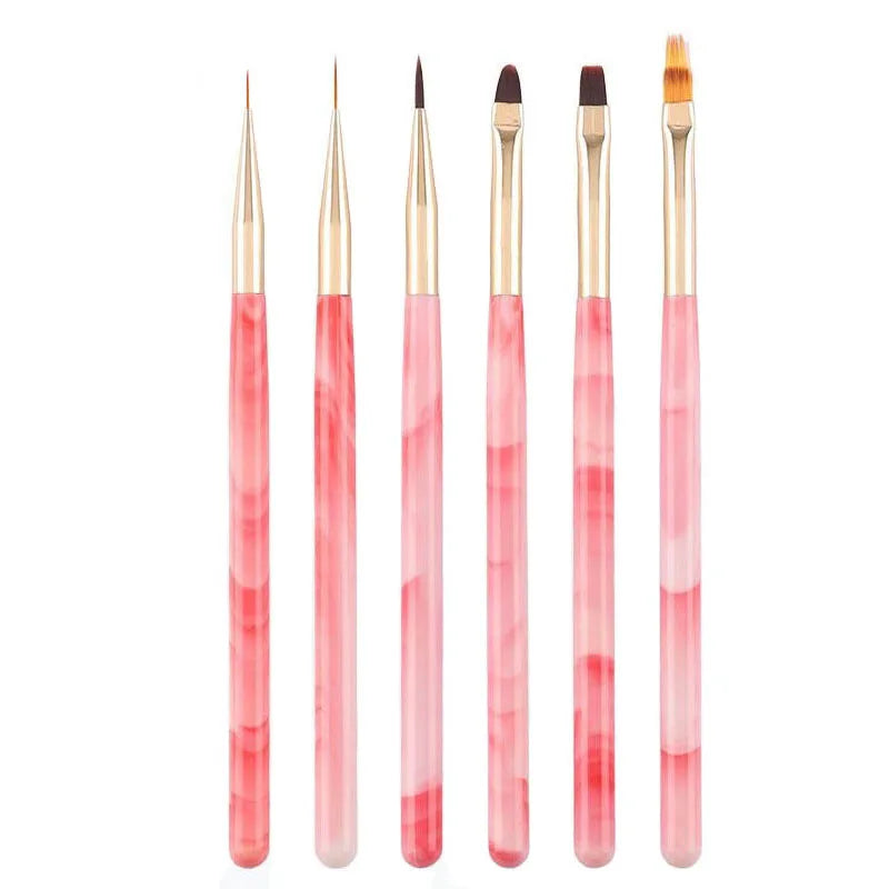 6Pcs/Set Pink Acrylic Handle Nail Liner Brush