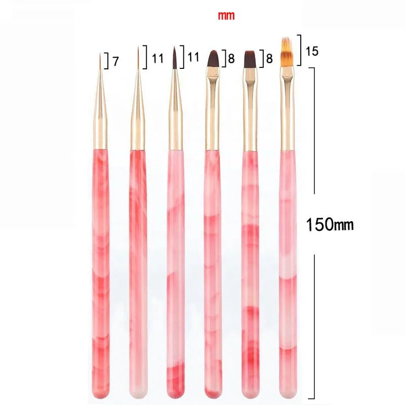 6Pcs/Set Pink Acrylic Handle Nail Liner Brush