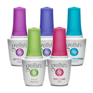 Gelish Dip System Kit : Prep, Base Coat, Activator, Top Coat, Brush Restorer