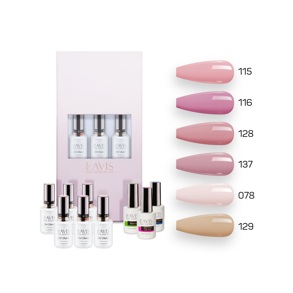 Lavis Nude Pastel Gel Set | 6 Gels + Base & Top Coat – ND Nails Supply