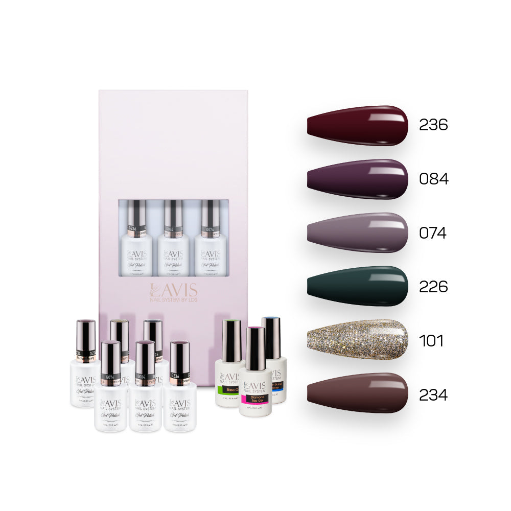 Lavis Nude Pastel 2022 Collection Gel Set 5: 6 Gel Polishes, 1 Base Gel, 1 Top Gel, 1 Protein Bond & Primer - 236; 084; 074; 226; 101; 234