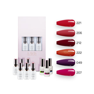 Lavis Nude Pastel 2022 Collection Gel Set 8: 6 Gel Polishes, 1 Base Gel, 1 Top Gel, 1 Protein Bond & Primer - 221; 206; 212; 222; 049; 207