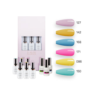Lavis Summer Collection Gel Set 9: 6 Gel Polishes, 1 Base Gel, 1 Top Gel, 1 Protein Bond & Primer - 127; 142; 168; 171; 086; 150