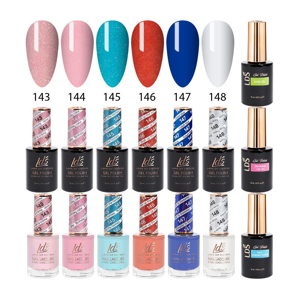 LDS Healthy Gel & Matching Lacquer Starter Kit : 143,144,145,146,147,148,Base,Top & Strengthener