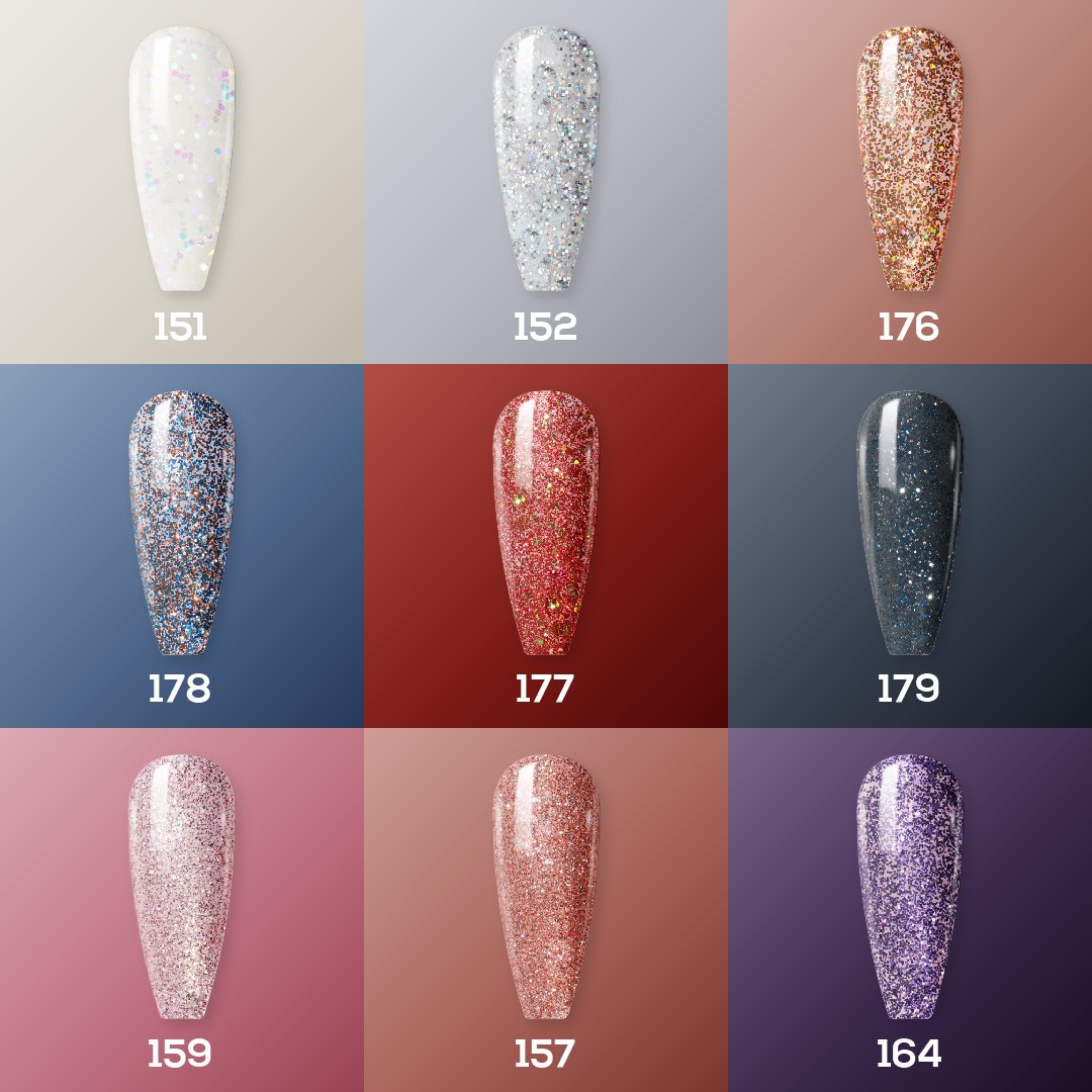 MASTER GLITTER - LDS Holiday Gel Nail Polish Collection: 151, 152, 157, 159, 164, 176, 177, 178, 179