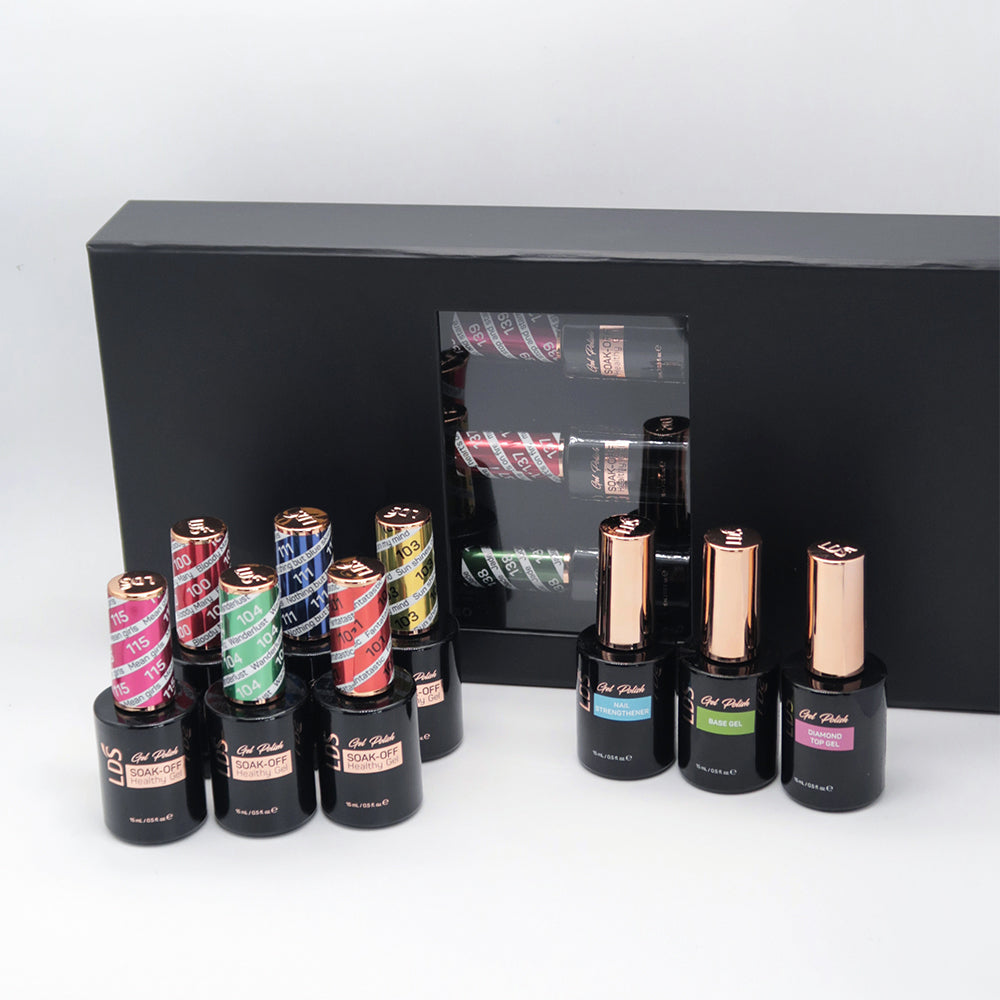 LDS Holiday Collection: 6 Gel Polishes, 1 Base Gel, 1 Top Gel, 1 Strengthener Gel - THE NEW CLASSICS - 100, 111, 103, 115, 104, 101