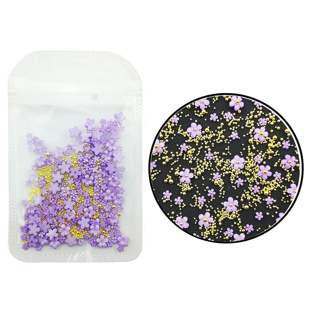 Manicure Decoration Nails Five Petal 3D Flower Beads Beads Nail Gems Nail Jewelry Pearl Flower Manicure Acrylic Crystal - Purple