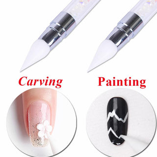 Nail Art Tools Nail Dotting Tools Nail Brush 2 Ways Nail Arrt Silicone Sculpture Pen for Embossing Carving 1
